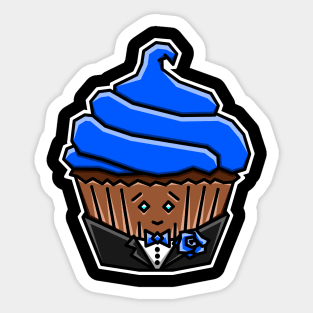 Cute 'Lil Chocolate Cupcake in a Tuxedo - Indigo Blue Icing - Dapper Cupcake Sticker